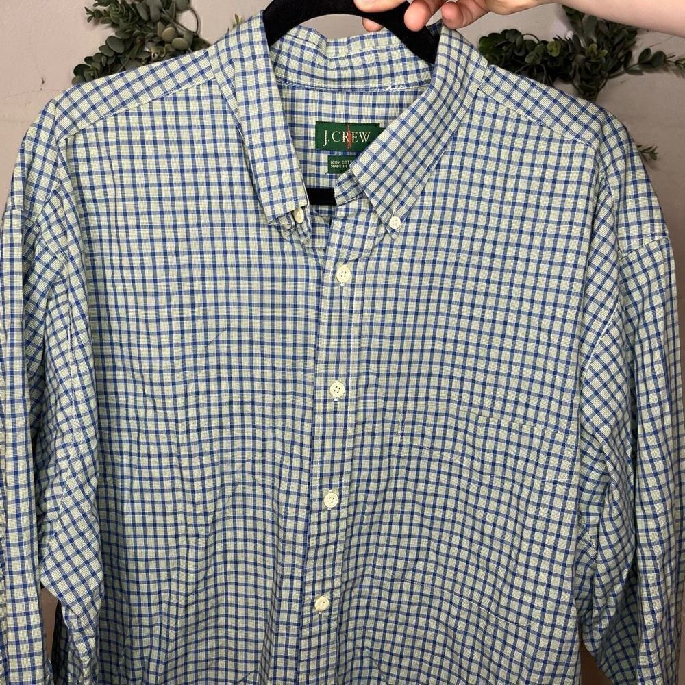 J. Crew | mens plaid green and blue cotton button down shirt